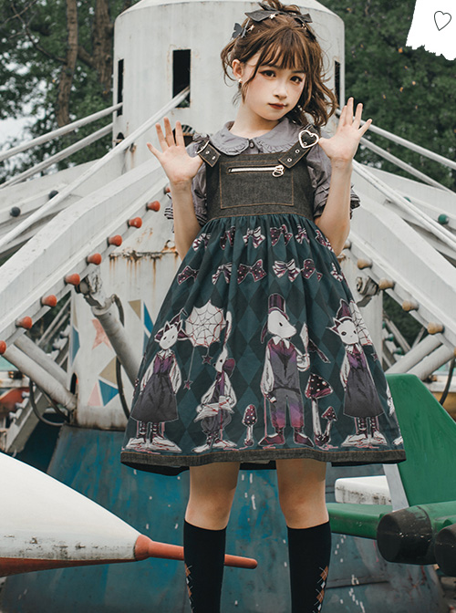 Poisonous Mushrooms Series JSK Denim Stitching Sweet Lolita Sling Dress