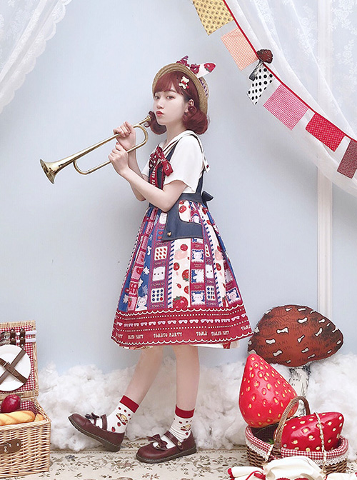 Small Tomato Series JSK Denim Stitching Sweet Lolita Sling Dress