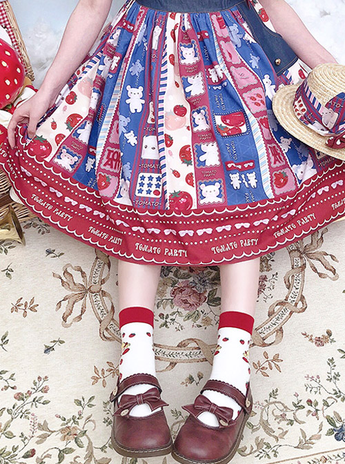 Small Tomato Series JSK Denim Stitching Sweet Lolita Sling Dress