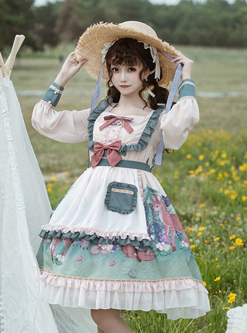 The Small Fawn Series OP Printing Sweet Lolita Long Sleeve Dress