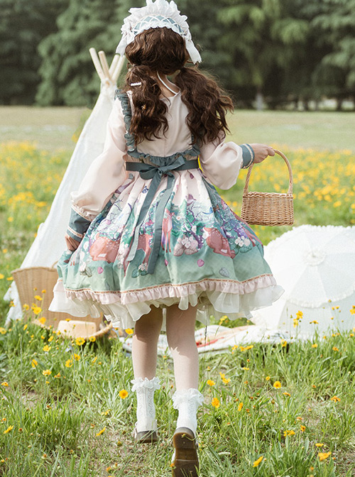 The Small Fawn Series OP Printing Sweet Lolita Long Sleeve Dress