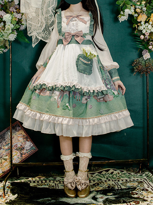 The Small Fawn Series OP Printing Sweet Lolita Long Sleeve Dress