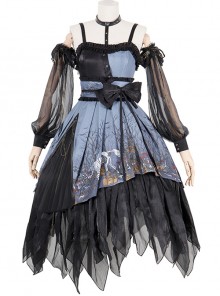 Decaying Forest Series JSK Blue Darkness Retro Gothic Lolita Sling Dress