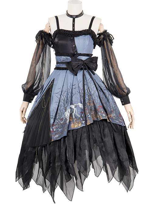 Decaying Forest Series JSK Blue Darkness Retro Gothic Lolita Sling Dress