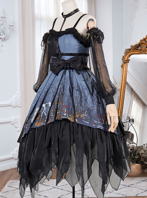 Decaying Forest Series JSK Blue Darkness Retro Gothic Lolita Sling Dress