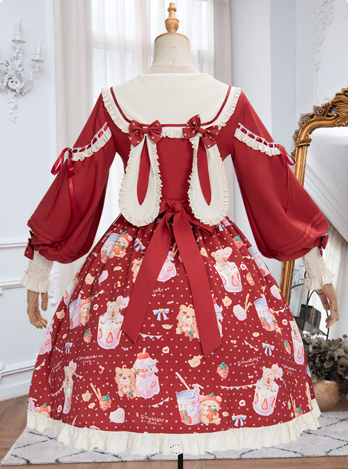 Strawberry Milkshake Series OP Sweet Lolita Long Sleeve Dress