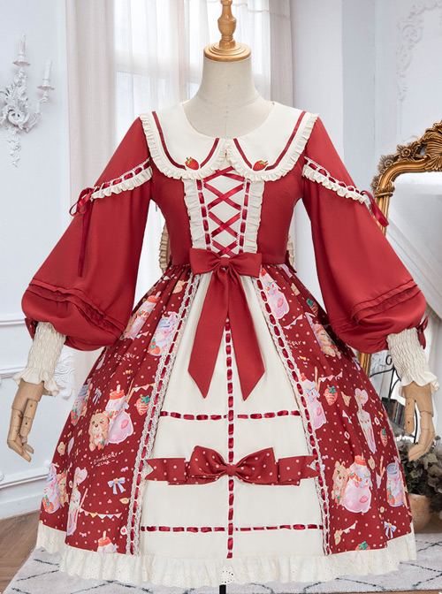 Strawberry Milkshake Series OP Sweet Lolita Long Sleeve Dress