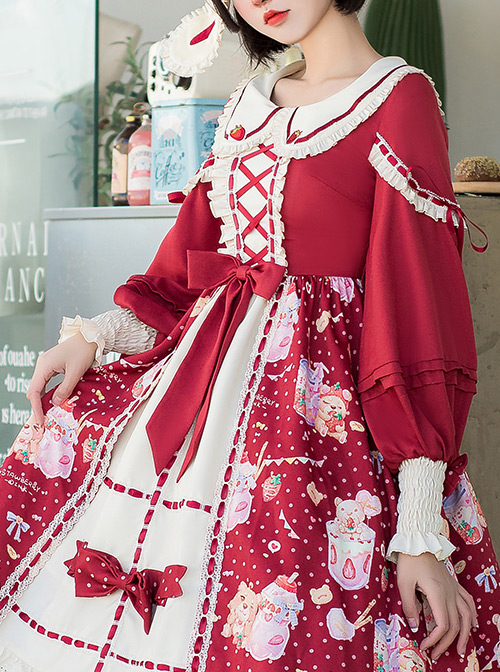 Strawberry Milkshake Series OP Sweet Lolita Long Sleeve Dress