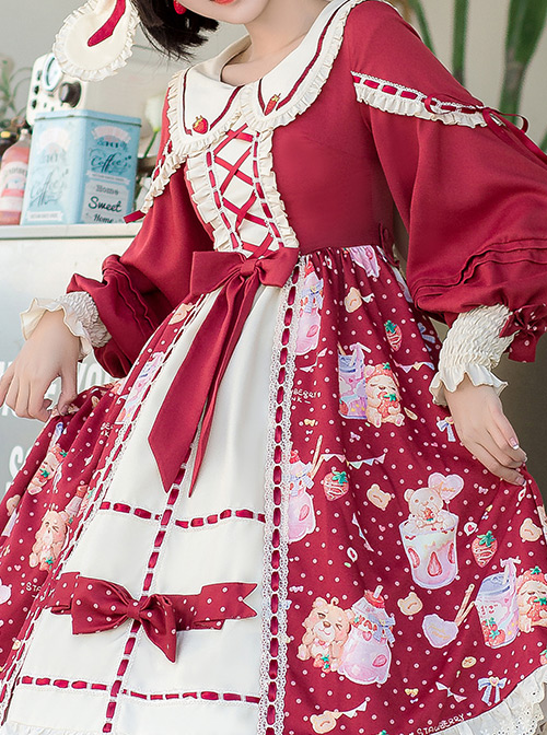 Strawberry Milkshake Series OP Sweet Lolita Long Sleeve Dress