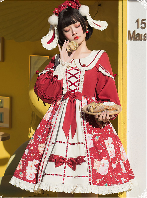 Strawberry Milkshake Series OP Sweet Lolita Long Sleeve Dress