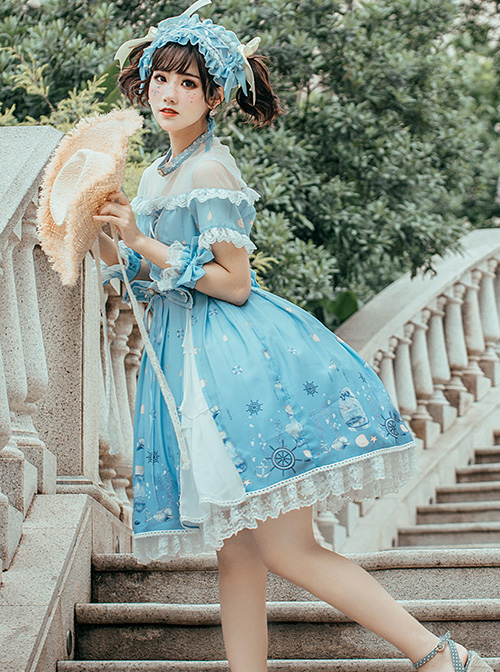 Ocean Wishing Bottle Series OP Sweet Lolita Short Sleeve Dress