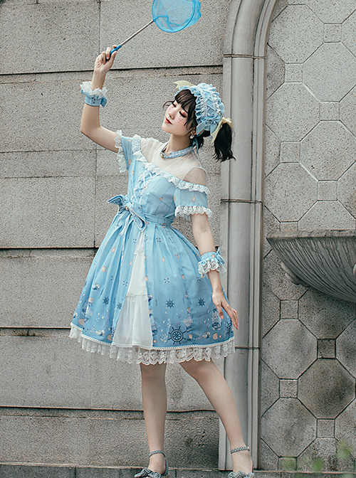 Ocean Wishing Bottle Series OP Sweet Lolita Short Sleeve Dress