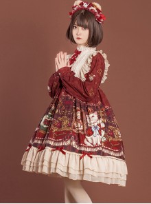 Crown Bear Series OP Sweet Lolita High Waist Long Sleeve Dress