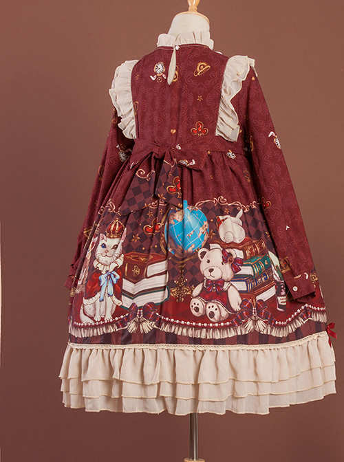 Crown Bear Series OP Sweet Lolita High Waist Long Sleeve Dress