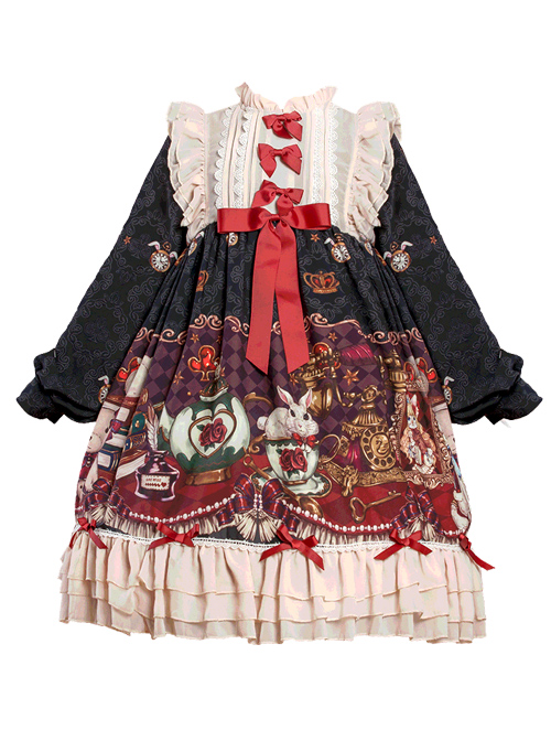 Crown Bear Series OP Sweet Lolita High Waist Long Sleeve Dress