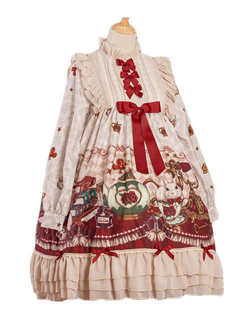 Crown Bear Series OP Sweet Lolita High Waist Long Sleeve Dress