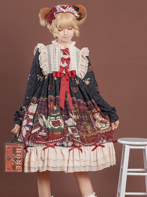 Crown Bear Series OP Sweet Lolita High Waist Long Sleeve Dress