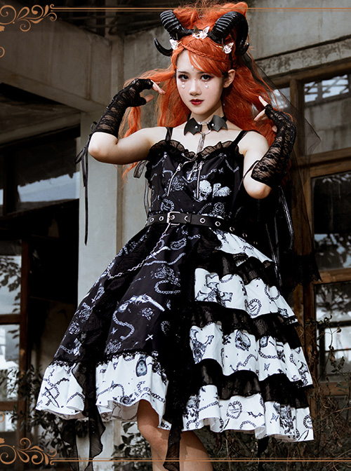 The Vampire Diaries Series JSK Type II Contrast Color Stitching Gothic Lolita Sling Dress