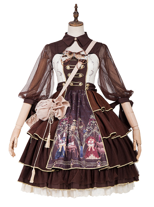 Pharmacist Series JSK Brown Multilayer Hem Retro Pastoral Style Sweet Lolita Sling Dress