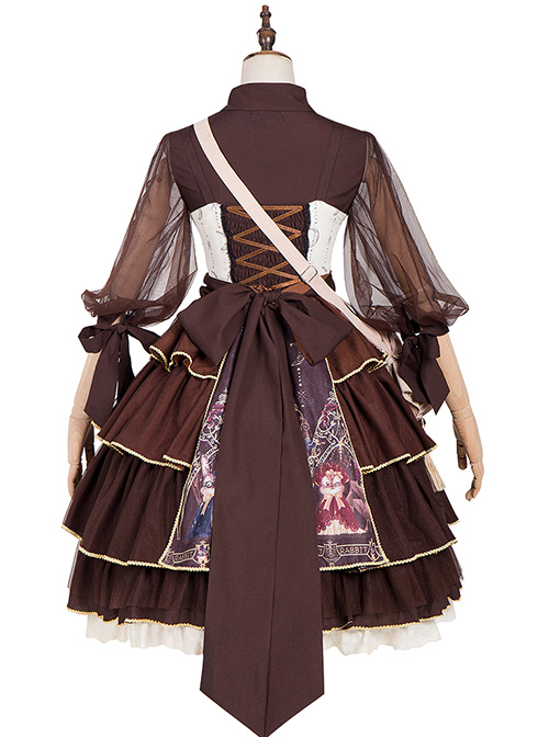 Pharmacist Series JSK Brown Multilayer Hem Retro Pastoral Style Sweet Lolita Sling Dress