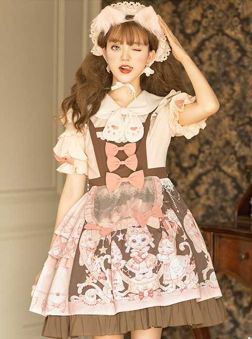 Crown Kitten Series Printing Sweet Lolita Short Sleeve Dress