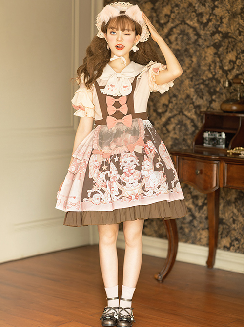 Crown Kitten Series Printing Sweet Lolita Short Sleeve Dress