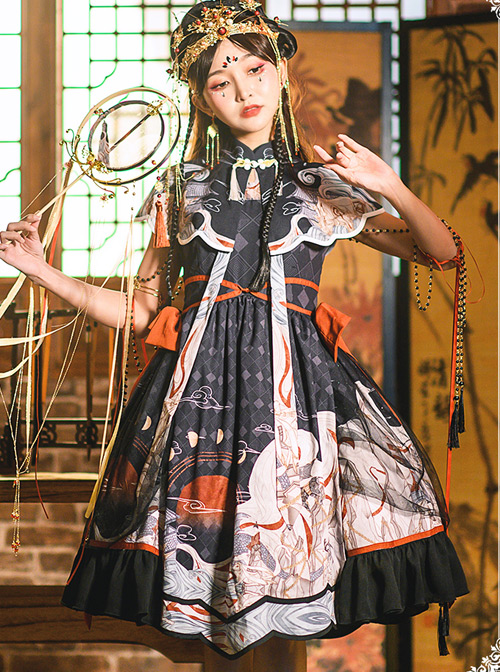 Mythical Animals Fight Series OP Chinese Style Retro Classic Lolita Dress Set