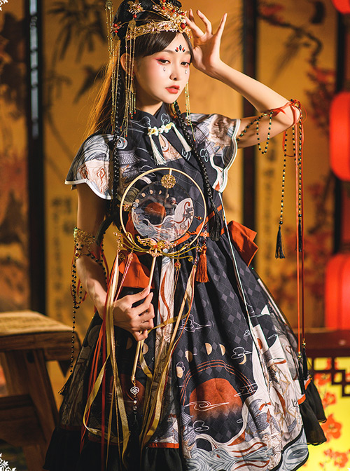 Mythical Animals Fight Series OP Chinese Style Retro Classic Lolita Dress Set