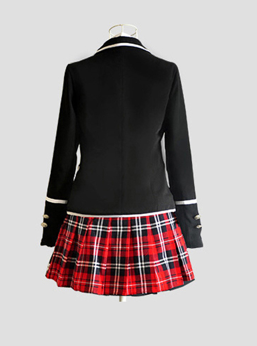 Middle School Students High School Students Uniform Suit Black Jacket Red Plaid Skirt Collegiate JK Uniform