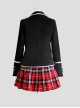 Middle School Students High School Students Uniform Suit Black Jacket Red Plaid Skirt Collegiate JK Uniform