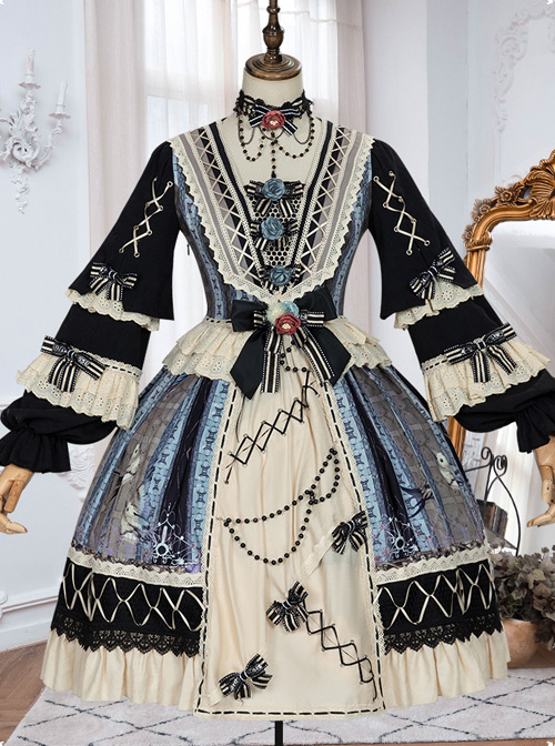 Sparrows In The Mirror Series OP Retro Classic Lolita Long Sleeve Dress