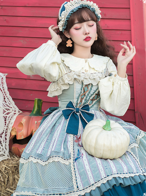 Sparrows In The Mirror Series JSK Type I Light Blue Retro Pastoral Style Sweet Lolita Sling Dress