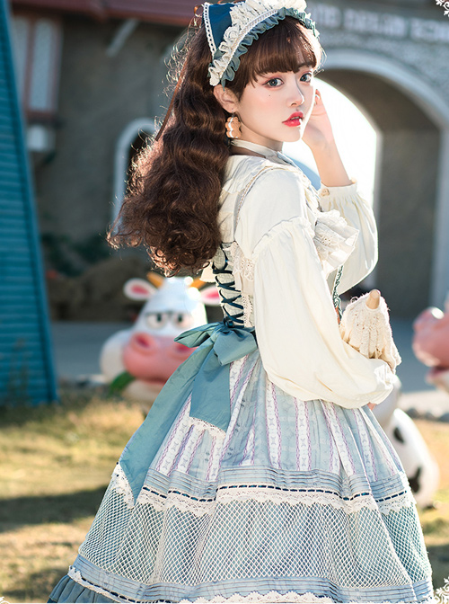 Sparrows In The Mirror Series JSK Type I Light Blue Retro Pastoral Style Sweet Lolita Sling Dress