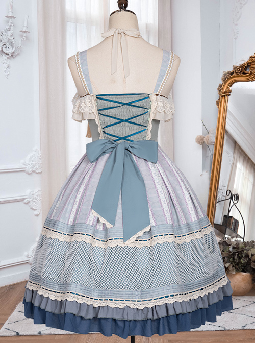 Sparrows In The Mirror Series JSK Type I Light Blue Retro Pastoral Style Sweet Lolita Sling Dress