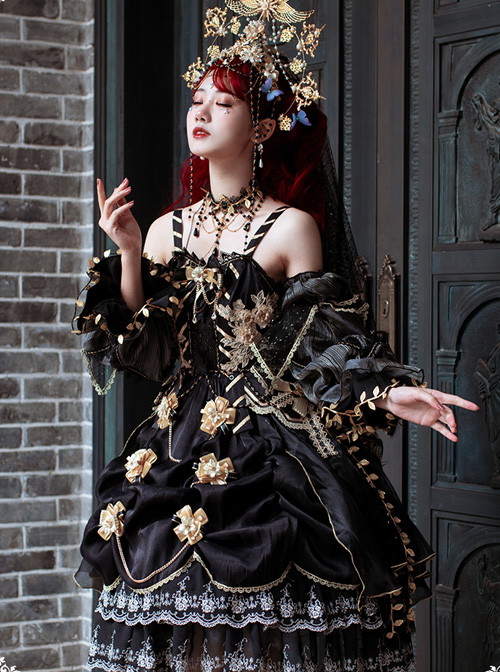 Golden Lily Series JSK Retro Elegant Palace Style Gothic Lolita Black ...