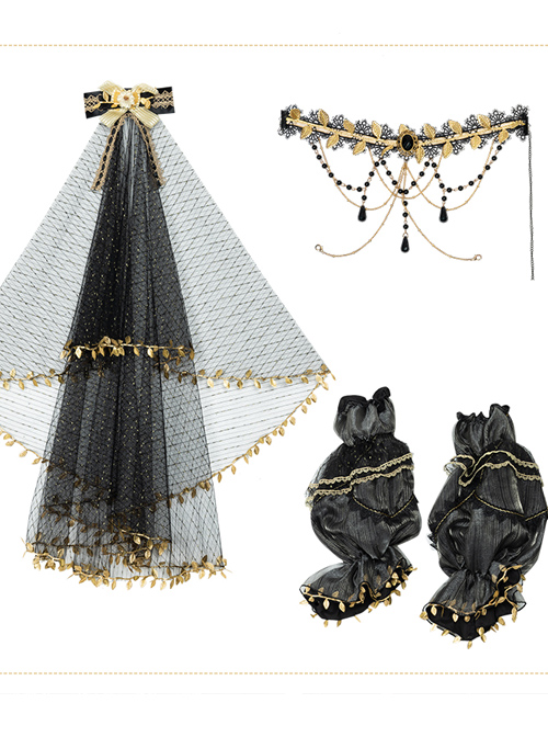 Golden Lily Series JSK Retro Elegant Palace Style Gothic Lolita Black And Golden Sling Dress