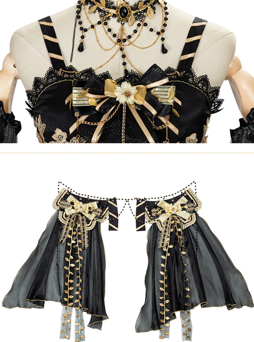Golden Lily Series JSK Retro Elegant Palace Style Gothic Lolita Black And Golden Sling Dress