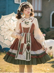 Pure Color Pastoral Style Stitching Design Sweet Lolita Sling Dress