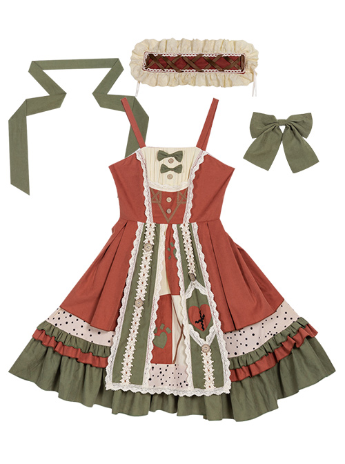 Pure Color Pastoral Style Stitching Design Sweet Lolita Sling Dress