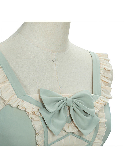 Pastoral Style Open Front Light Green Classic Lolita Ruffle Sling Dress