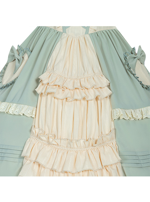 Pastoral Style Open Front Light Green Classic Lolita Ruffle Sling Dress