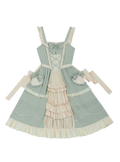 Pastoral Style Open Front Light Green Classic Lolita Ruffle Sling Dress