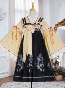 Retro High Waist Chinese Style JSK Sweet Lolita Sling Dress And Shirt Set