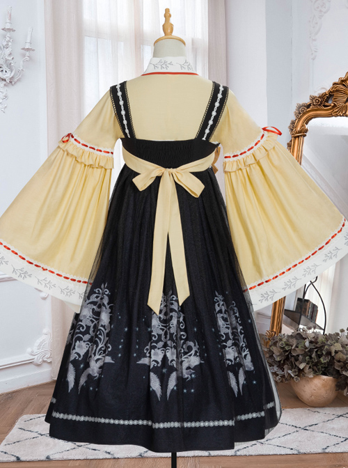 Retro High Waist Chinese Style JSK Sweet Lolita Sling Dress And Shirt Set