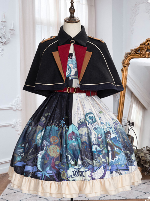 Abyss Series JSK Retro Punk Lolita Sling Dress And Cape Set