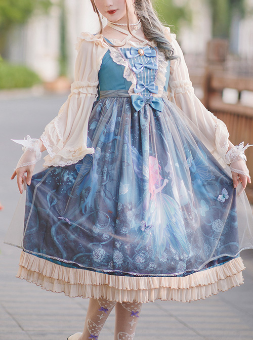 Moonlit Forest Series JSK Blue Chiffon Sweet Lolita Sling Dress