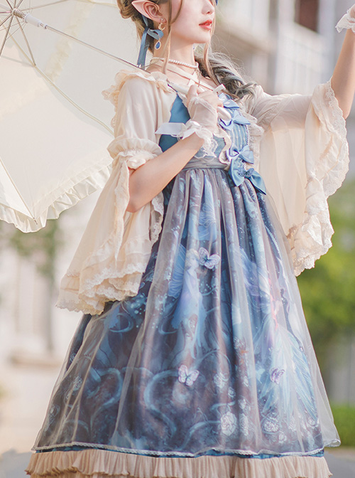 Moonlit Forest Series JSK Blue Chiffon Sweet Lolita Sling Dress