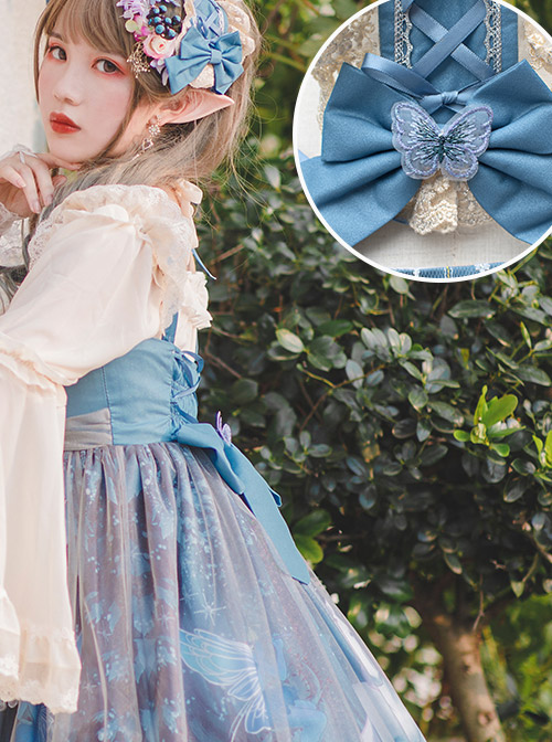 Moonlit Forest Series JSK Blue Chiffon Sweet Lolita Sling Dress