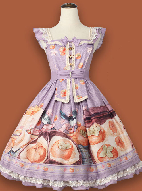 Persimmon Printing JSK Chinese Style Sweet Lolita Short Style Sling Dress