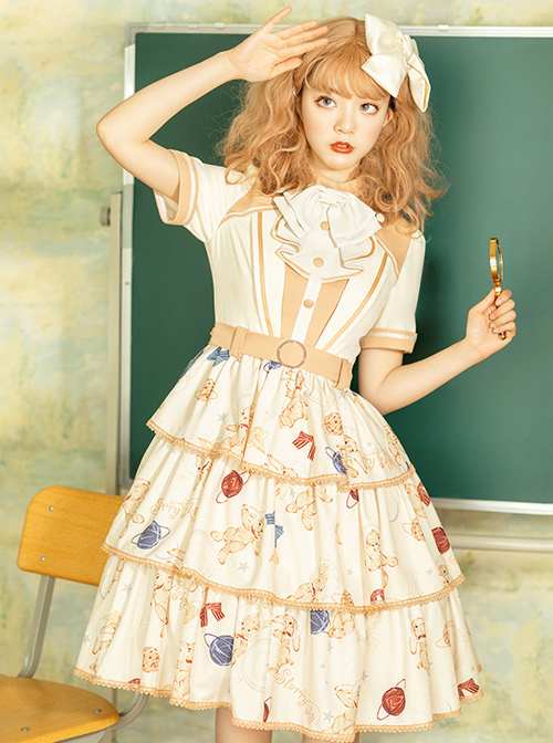 Rabbit Astronaut Series Printing Cake Hem Sweet Lolita Short Sleeve Dress